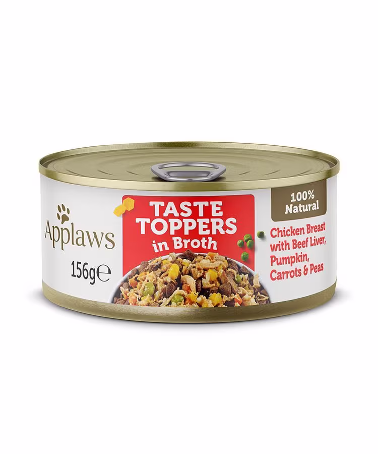 Applaws Taste Toppers in Broth Chicken with Beef Wet Dog Food 156g Tin.avif